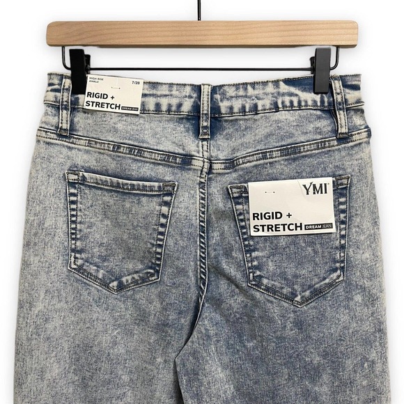 YMI High Rise Dream Jeans Distressed Ankle Length Raw Hem Splatter Paint Size 7 - Picture 6 of 10